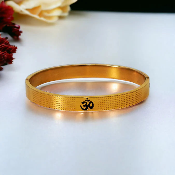 Carved Om  Gold Plated Bracelet