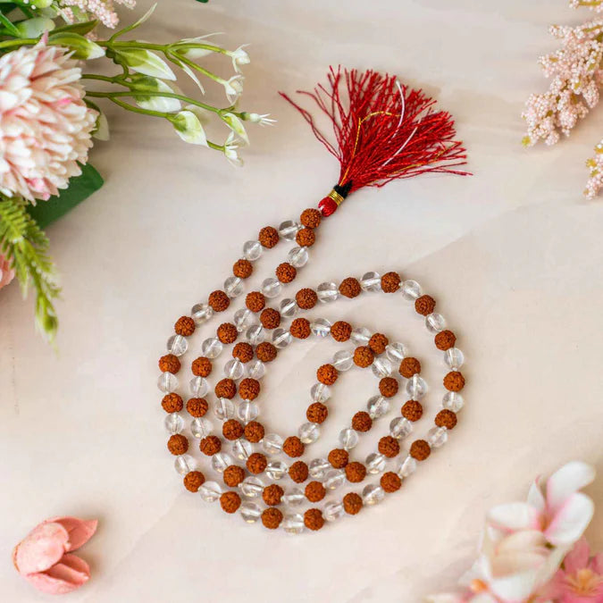 Sphatik and Rudraksha Mala - 108+1 Beads