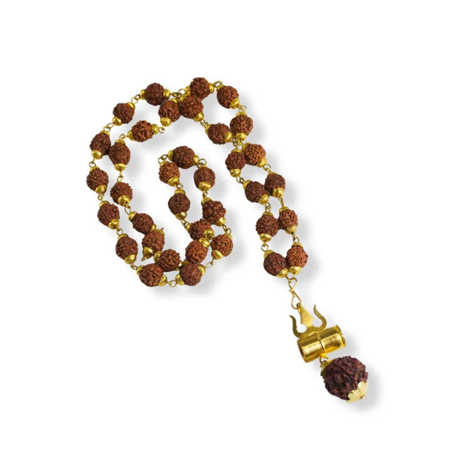 Gold Plated Rudraksha Trishool Necklace